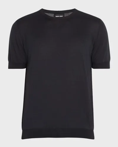 Giorgio Armani Men's Silk-cotton Crew T-shirt In Dark Blue