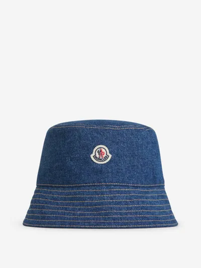 Moncler Denim Logo Fisherman Hat In Blue