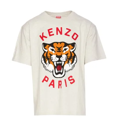 Kenzo Lucky Tiger Oversize Cotton T-shirt In Pale Grey