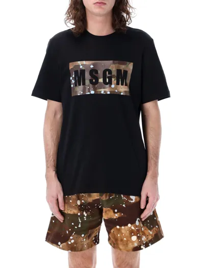 Msgm Tshirt Logo Camoiflage In Black