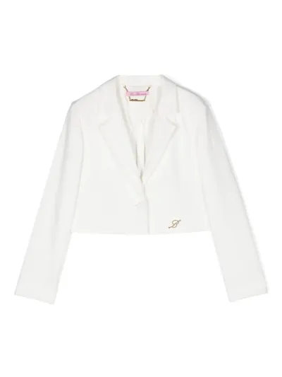 Miss Blumarine Kids' Logo-plaque Crepe Blazer In White