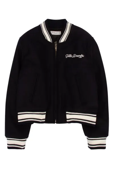 Golden Goose Kids' Logo-embroidered Zipped Varsity Jacket In Blue