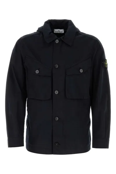 Stone Island Logo Patch Hooded Jacket In Black