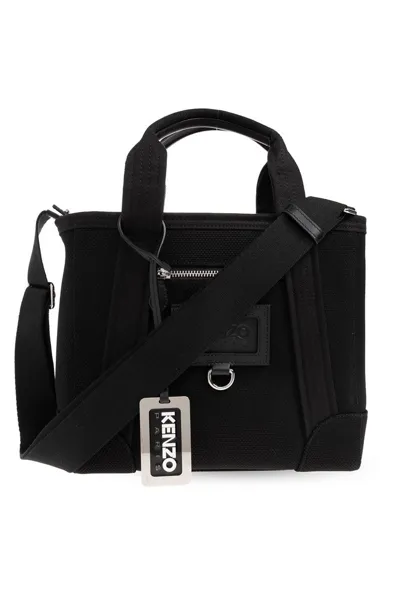 Kenzo Logo-tag Canvas Tote Bag In Black