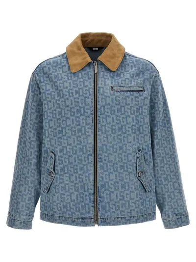 Gcds 'monogram' Jacket With All-over Print And Pockets In Light Blue