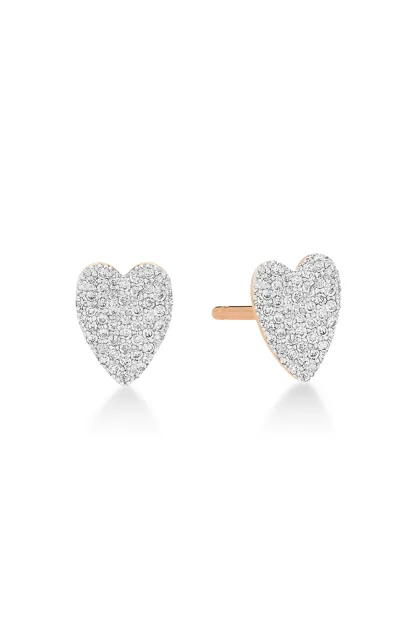 Ginette Ny Angele 18k Rose Gold Diamond Heart Earrings In White