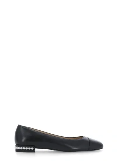 Stuart Weitzman Pearl-embellished Patent Ballerina Shoes In Black