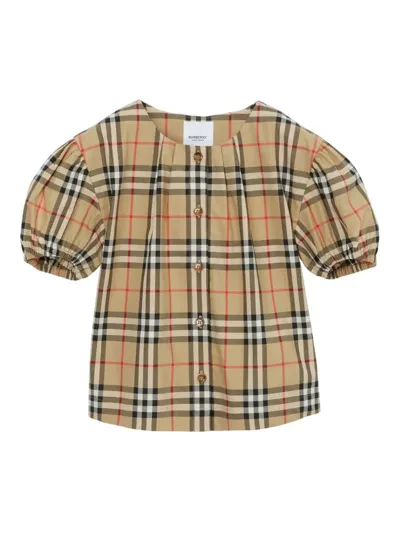 Burberry Kids' Girls Beige Cotton Check Blouse