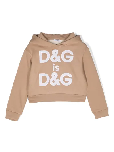 Dolce & Gabbana Kids' Girls Beige Cotton Slogan Hoodie