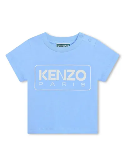 Kenzo Babies' Logo-print Organic-cotton T-shirt In Blue