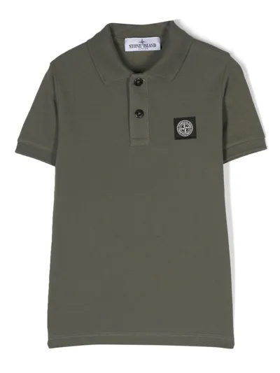 Stone Island Junior Kids' Compass Cotton Polo Shirt In Green