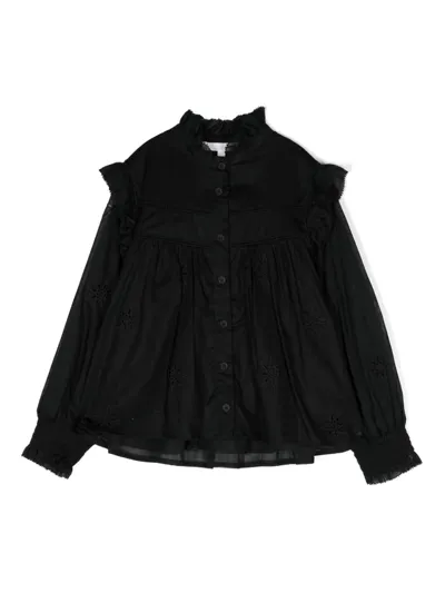 Chloé Kids' Embroidered Cotton Shirt In Black