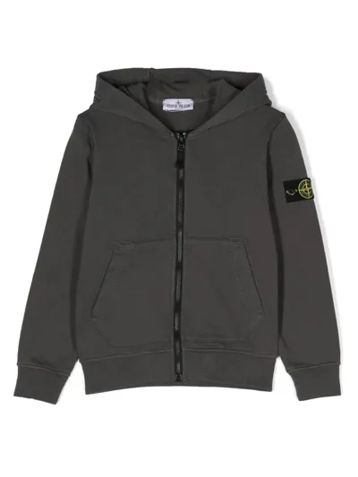 Stone Island Junior Kids' Compass-badge Cotton Hoodie In Grey