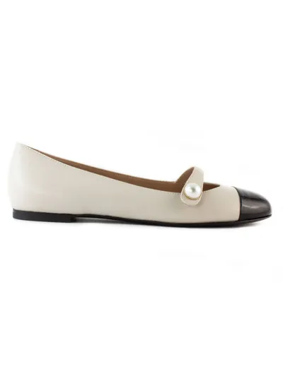 Roberto Festa Divy White Nappa Leather Ballerina In Black