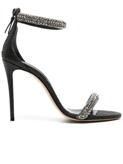 Casadei Scarlet 110mm Glitter Leather Sandals In Black