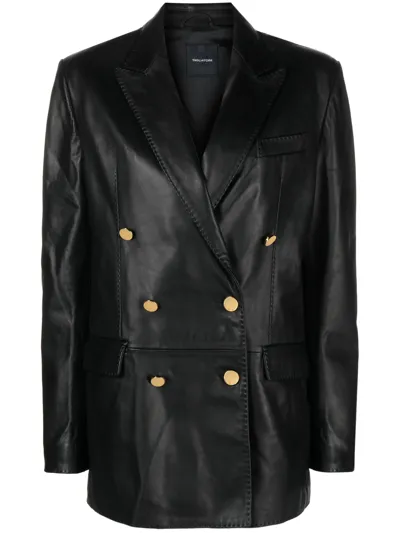 Tagliatore Josie Double-breasted Leather Blazer In Black