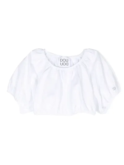 Douuod Kids' Off-shoulder Cropped Blouse In White