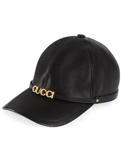 Gucci Black Logo-lettering Leather Cap