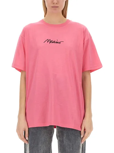 Moschino Logo Printed Crewneck T In Pink