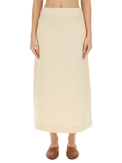 Jil Sander Wool Midi Skirt In Ivory