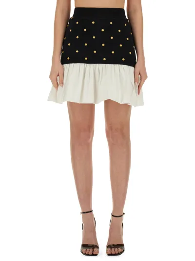 Nina Ricci Polka-dot Print Cotton Skirt In Black