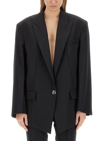 Attico Glen Gabardine Single Breasted Blazer In Black