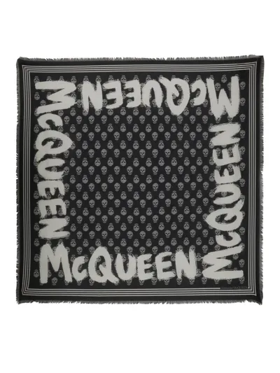 Alexander Mcqueen Graffiti Biker Scarf In Black