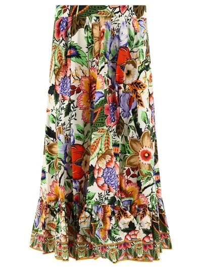 Etro Printed Cotton Ruffled Midi Skirt In Multicolor