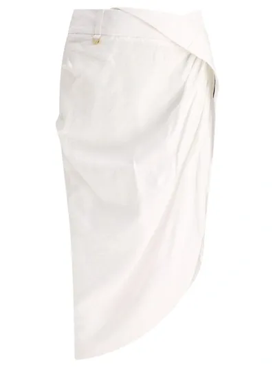 Jacquemus La Jupe Saudade Draped Skirt In White