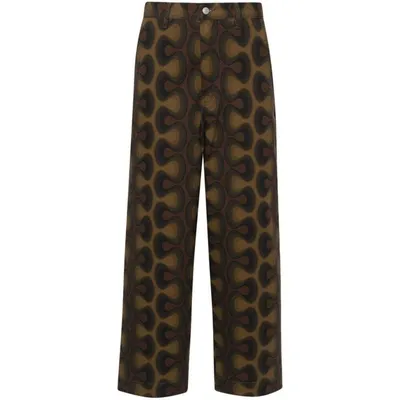 Dries Van Noten Pip Wave Print Nonstretch Denim Straight Leg Jeans In Green