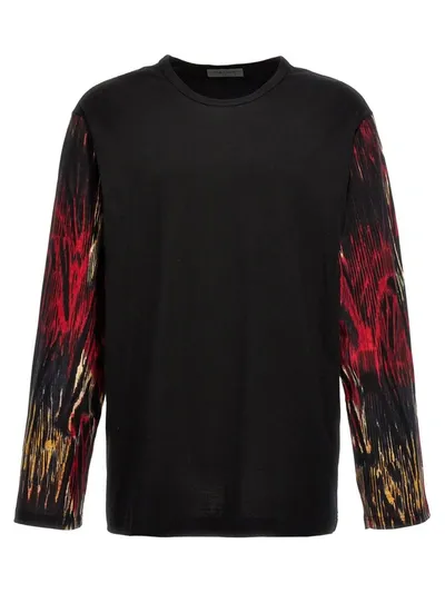 Yohji Yamamoto Contrast Sleeve T-shirt In 黑色的