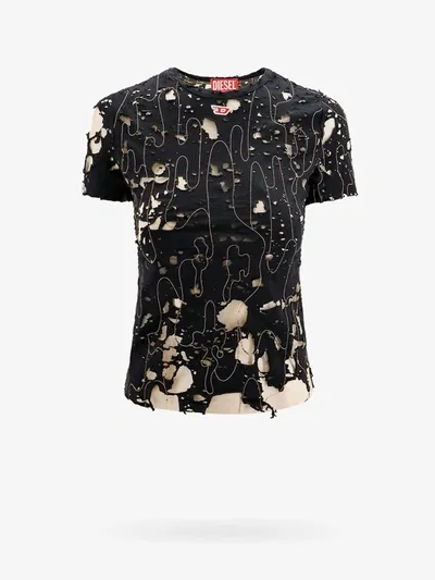 Diesel T-uncyna T-shirt In Distressed-optik In Black