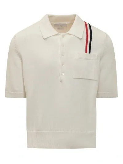 Thom Browne Gestricktes Poloshirt Mit Rwb-streifen In White