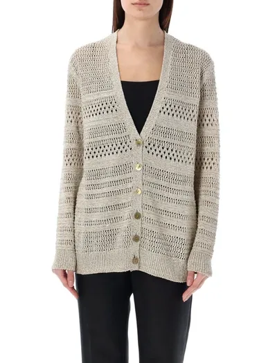 Ralph Lauren Sequin Embellished V-neck Knit Cardigan In Tan Multi