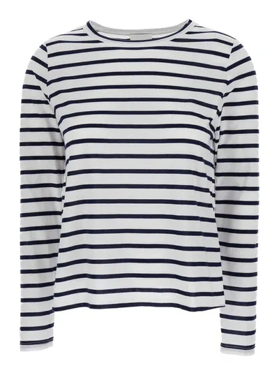 Allude White Striped Long Sleeve T-shirt In Cotton Woman