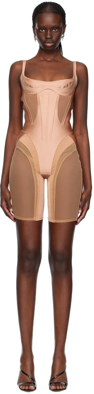 Mugler Tan Bicycle Jumpsuit In B299 Tan/tan