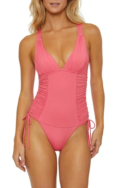 Soluna Shirred Cinched Tie One-piece Swimsuit In Garden Pink