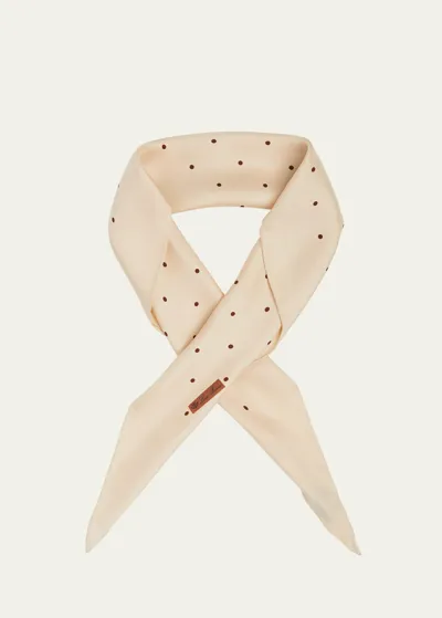 Loro Piana Polka-dot Triangle Silk Scarf In Lotus Root Brown