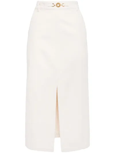 Patou Front-slit Denim Midi Skirt In Neutrals