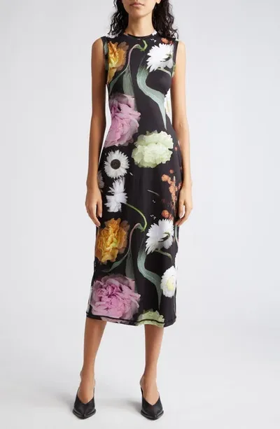 Stine Goya Danya Floral Semisheer Sleeveless Midi Dress In Black