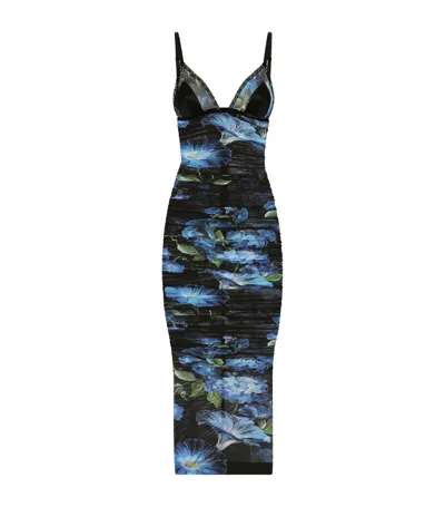 Dolce & Gabbana Floral-print V-neck Dress In Blkprtflow