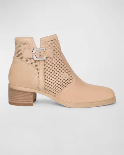 Nerogiardini Perforated Leather Booties In Beige/khaki