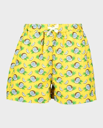 Rachel Riley Kids' Coconut-print Swim Shorts In Yellow