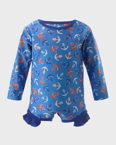 Rachel Riley Kids' Girl's Anchor Frill Rash Guard In Blue