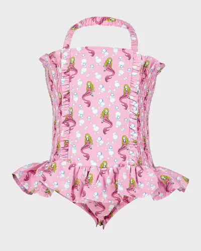 Rachel Riley Kids' Girl's Mermaid Ruched Swimsuit In Pink