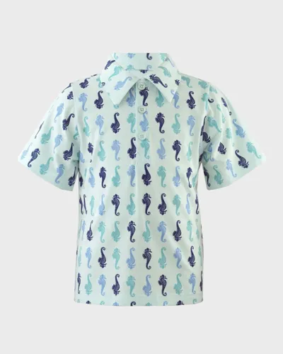 Rachel Riley Kids' Boy's Seahorse Polo Shirt In Blue