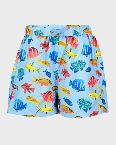 Rachel Riley Kids' Fish-print Swim Shorts In Multicoloured