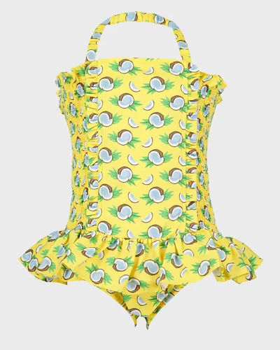 Rachel Riley Kids' Coconut Ruched Swimsuit In Yellow