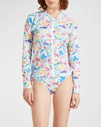 Vilebrequin Happy Flowers Jersey Rashguard Swim Top In Blanc