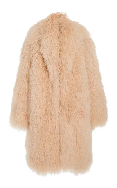 Michael Kors Oversized Mongolian Lamb Fur Balmacaan Coat In Pink